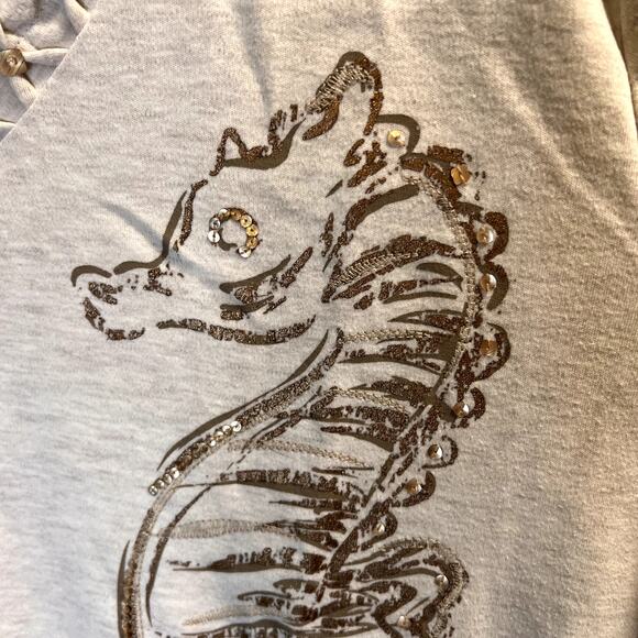 Alfred Dunner Beaded V-Neck Seahorse Top Plus Size 3X Cream Cotton Blend - Picture 3 of 12